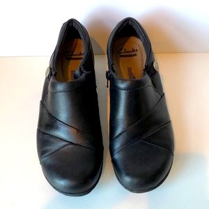 Clarks Channing Ann Black Leather Slip on Loafer Career Dress Shoe